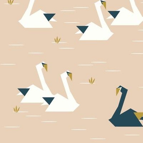 Swans in a pond - nude navy and mustard || by sunny afternoon