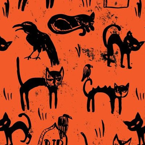 Black Cats and Ravens on Orange Grit