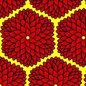 Red Chrysanthemums on yellow