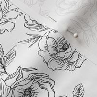 Black and White Vintage Rose Line Drawing