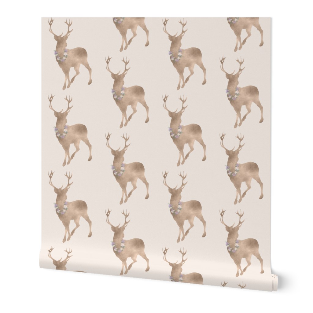 Buck-  floral decorated deer in tan taupe brown