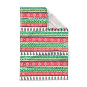 Christmas Xmas Stripes Snowflakes Trees Red Green