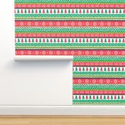 Christmas Xmas Stripes Snowflakes Trees Red Green