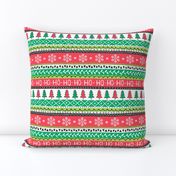 Christmas Xmas Stripes Snowflakes Trees Red Green