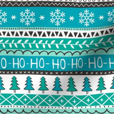 Christmas Xmas Stripes Snowflakes Trees Blue Mint Green