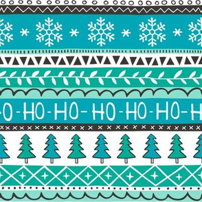 Christmas Xmas Stripes Snowflakes Trees Blue Mint Green