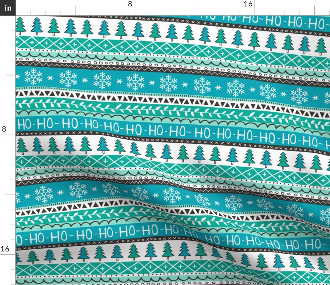 Christmas Xmas Stripes Snowflakes Trees Blue Mint Green