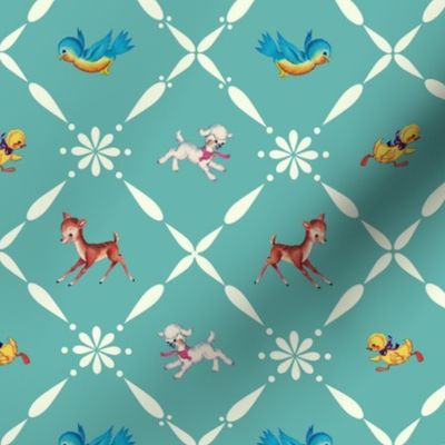 Retro Animals on Duck Egg Blue 