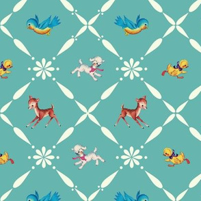 Retro Animals on Duck Egg Blue 