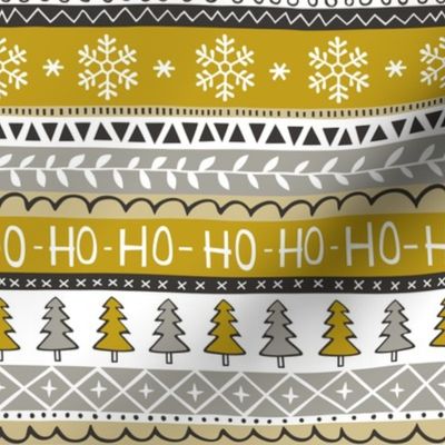 Christmas Xmas Stripes Snowflakes Trees Gold Yellow