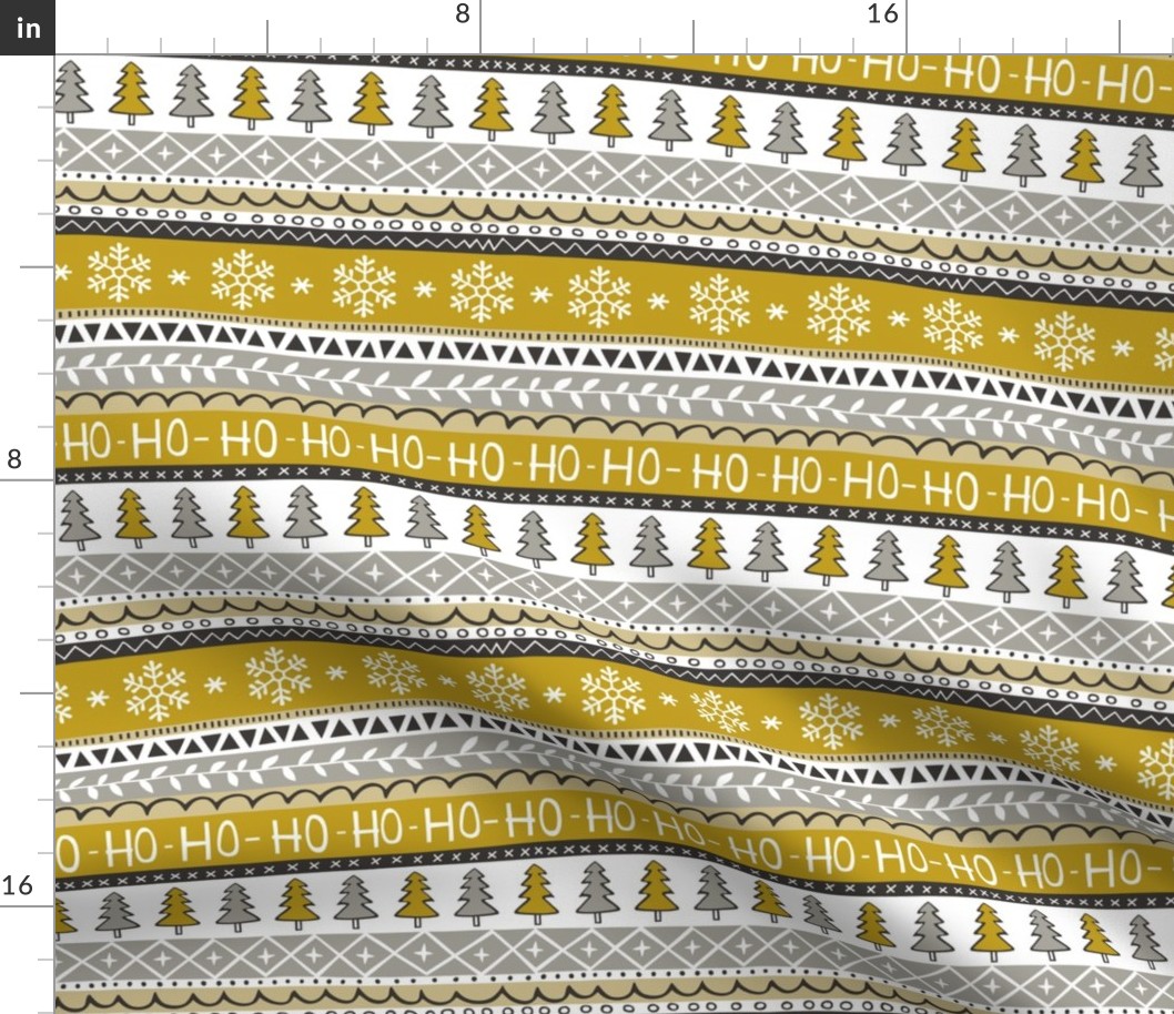 Christmas Xmas Stripes Snowflakes Trees Gold Yellow