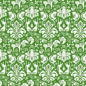 Damask Cats in Green