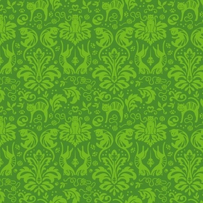 Damask Cats in Green x 2