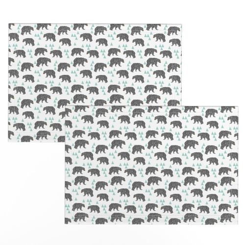 bear // mint and grey fabric bear nursery fabric bears fabric cute mint and grey fabrics