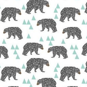 bear // mint and grey fabric bear nursery fabric bears fabric cute mint and grey fabrics