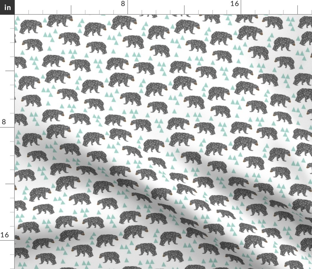 bear // mint and grey fabric bear nursery fabric bears fabric cute mint and grey fabrics
