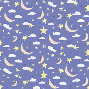 Celestial Kids ||Outerspace Sky Clouds Blue Moon Stars Yellow White Cream Navy Royal Blue _ Miss Chiff Designs