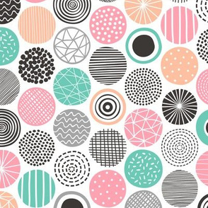 Dots Geometrical Patterned Black&White Mint Peach 