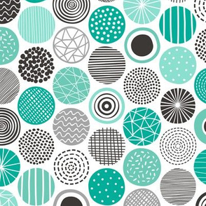 Dots Geometrical Patterned Black&White Mint Green