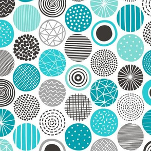 Dots Geometrical Patterned Black&White Aqua Blue