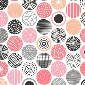 Dots Geometrical Patterned Black&White Pink Peach