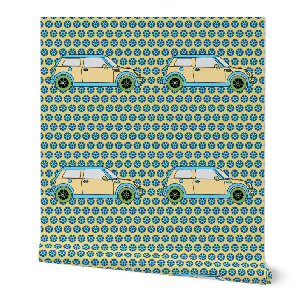 54" Panel Cute Car on Abstract Floral _Miss Chiff Designs