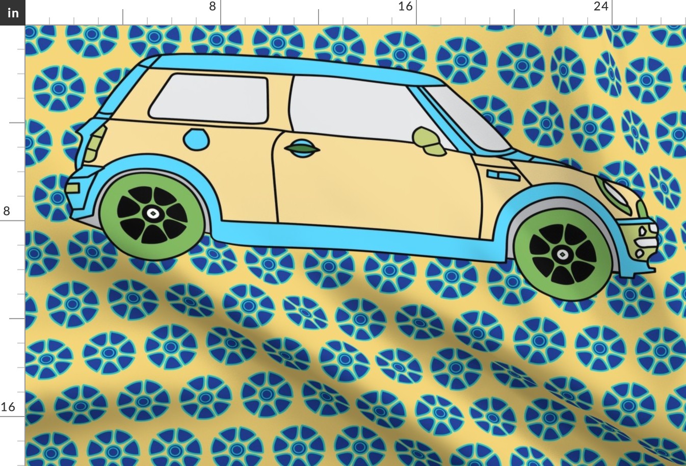 54" Panel Cute Car on Abstract Floral _Miss Chiff Designs