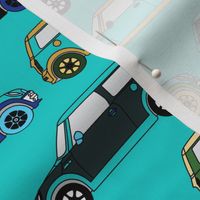 Cute Cars on Teal _ Miss Chiff Designs 