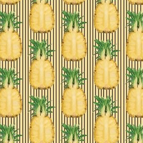 Yellow Pineapple Fruit Tropical on Gold Pinstripe_Miss Chiff Designs