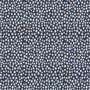 Mustard/Navy Polka Dots