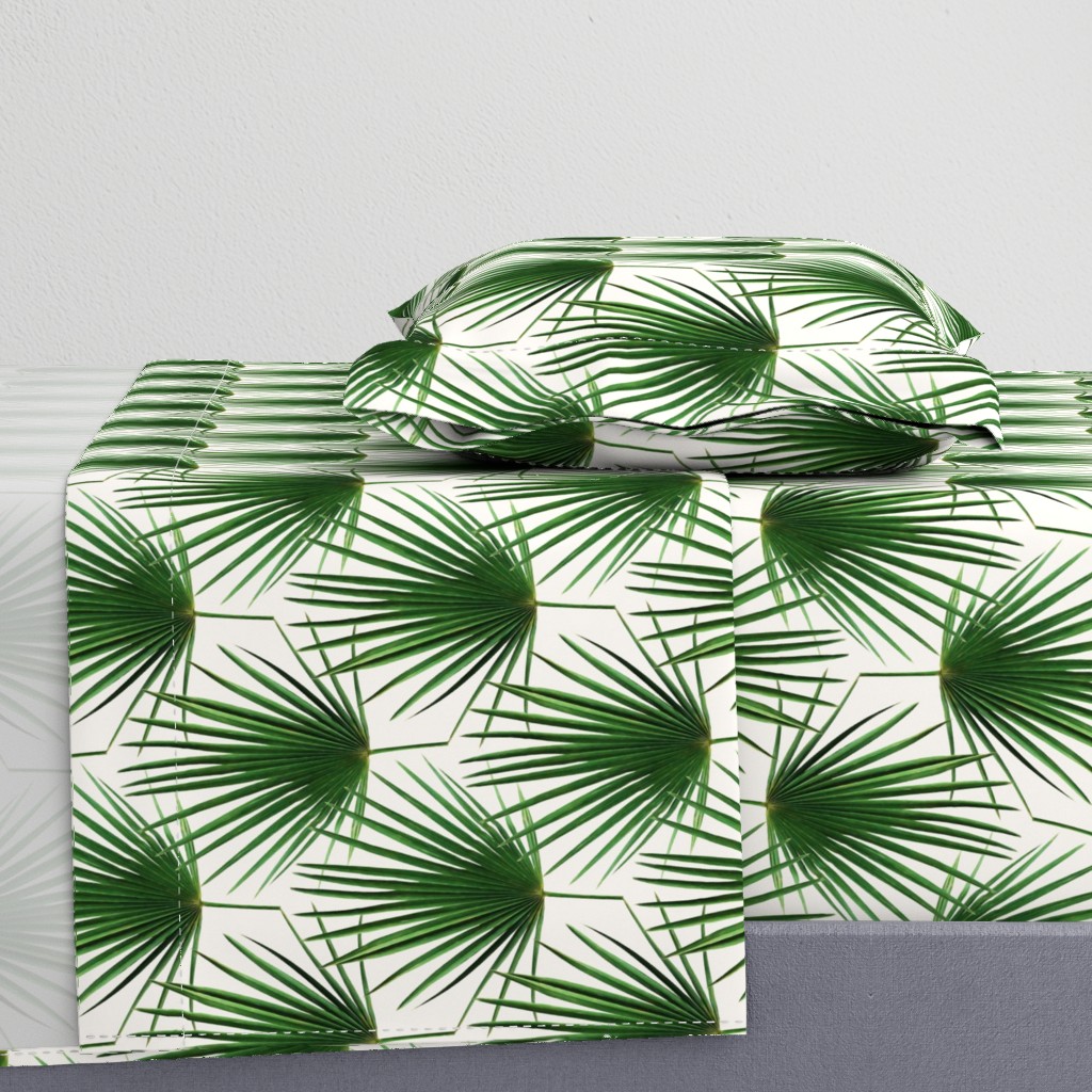 Simple Palm Leaf Geometry green and cream small print