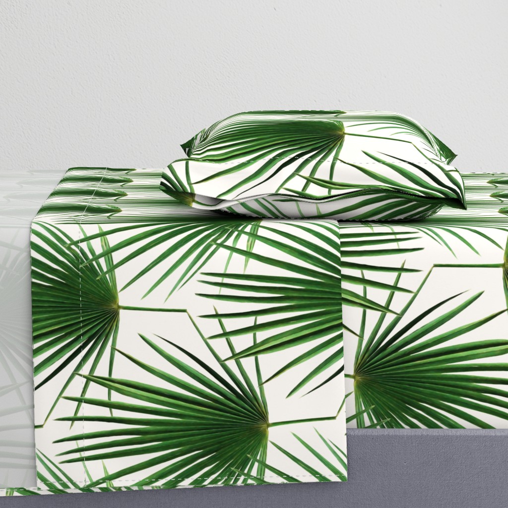 Simple Palm Leaf Geometry green and cream large print