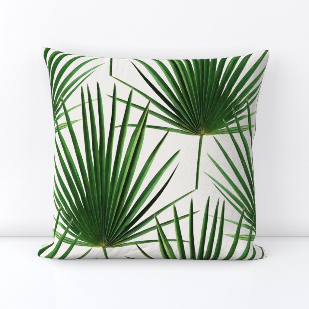 Simple Palm Leaf Geometry green and cream large print