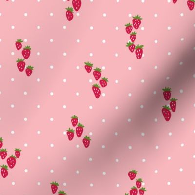 Wild strawberries in vintage pink and white dots