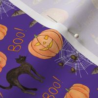 boo! it's Halloween! pumpkins, black cats and bats