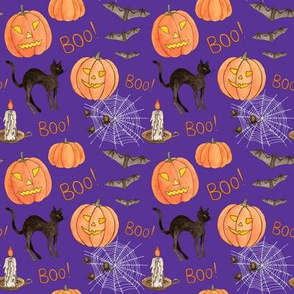 boo! it's Halloween! pumpkins, black cats and bats