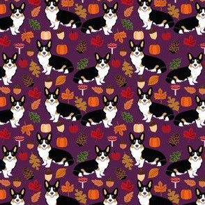 corgi autumn leaves fall pumpkin pinecones acorn autumns corgis dog breed fabric tri colored black and tan corgi