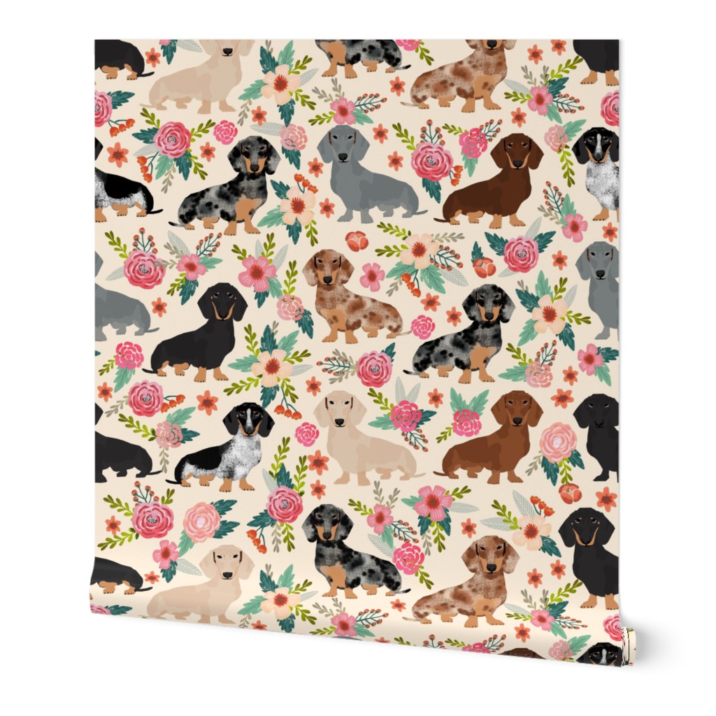 dachshund floral vintage flowers doxie fabric doxie dachshunds design cute doxie dog