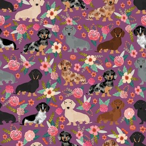 dachshund florals cute purple flowers vintage florals best dachshund doxie fabric 