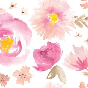 Peony Garden in Pink Watercolor Floral