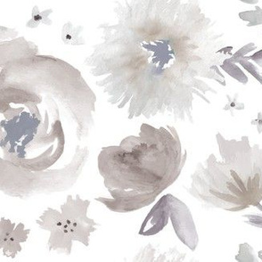 Peony Garden in Blue Gray Watercolor Floral