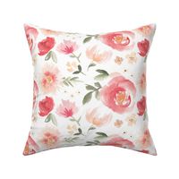 Peony Garden in Peach Watercolor Floral