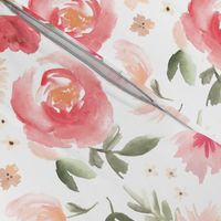 Peony Garden in Peach Watercolor Floral