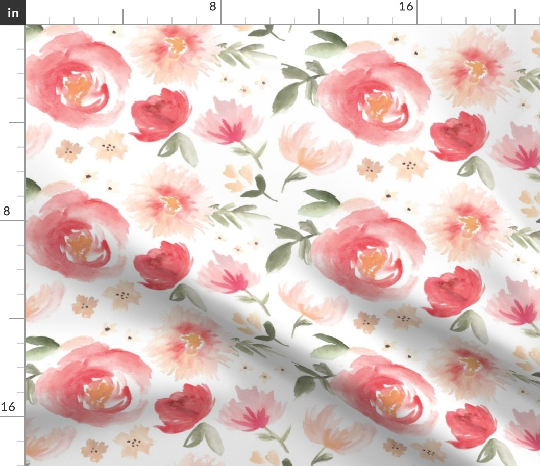 Peony Garden in Peach Watercolor Floral