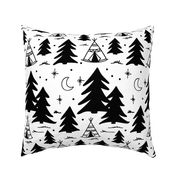 Camping adventure pattern - Black and white