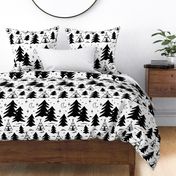 Camping adventure pattern - Black and white