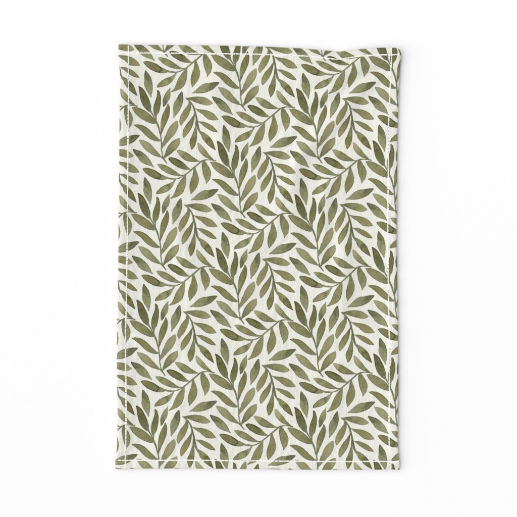 Green Leaves on Ivory