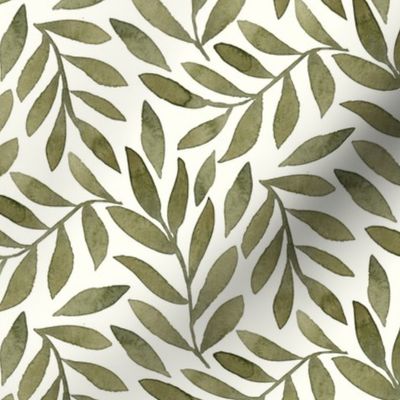 Green Leaves on Ivory