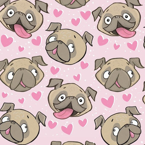 Large Fawn Pugs and Hearts 