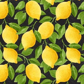 Watercolor Lemons Pattern on Black Background